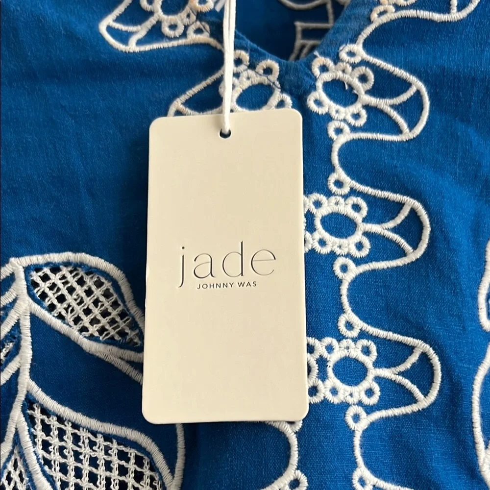 NWT Johnny Was Barbara Mini Dress Size Medium Royal Blue with White Embroidery - Picture 4 of 17